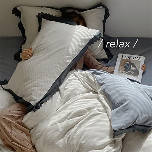Parure de lit 200x230cm en coton blanc avec housse de couette bicolore