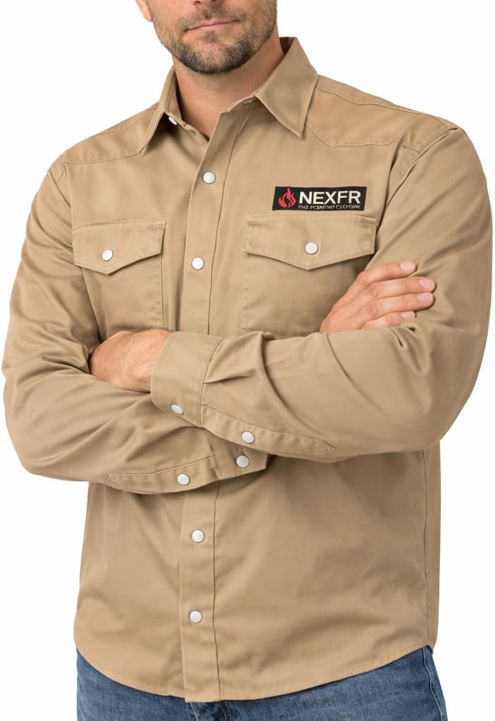 FR Shirts for Men | Flame Resistant Shirt with Pearl Snap Buttons | NFPA2112 Light Weight Fire Retardant Welding Shirt