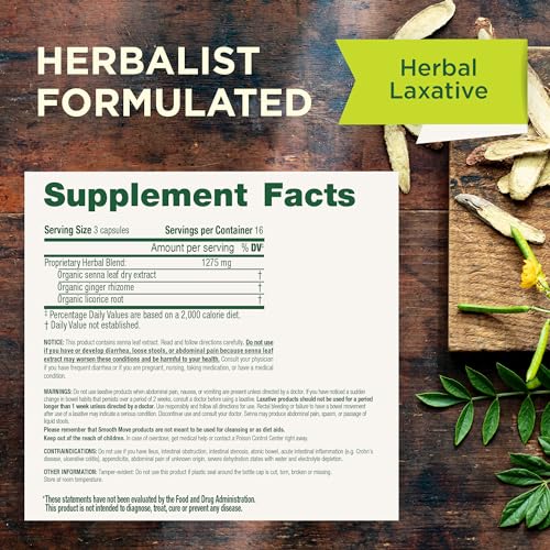Traditional Medicinals - Smooth Move Laxative Capsules - Contains Organic Senna - Natural Herbal Constipation Relief - 50 Capsules (1 Pack) - Image 6