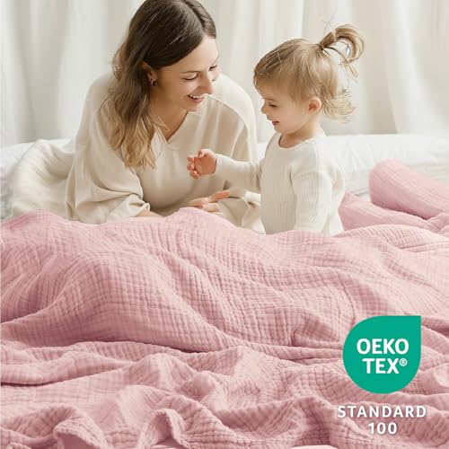 Image of 100% Cotton Muslin Blanket Queen 90 inch x 90 inch, 6 Layers Breathable and Lightweight Cotton Throw Blankets for Bed, Soft Cooling Summer Gauze Blanket for Adults All Season, Orange