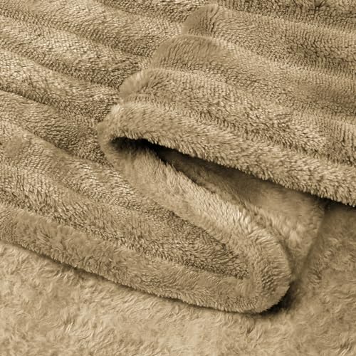 Image of BEDELITE Fleece Blanket Twin Size - 3D Ribbed Jacquard Soft and Warm Decorative Fuzzy Blankets - Cozy, Fluffy, Plush Lightweight Throw Blankets for Couch, Bed, Sofa(Brown, 60x80 inches)