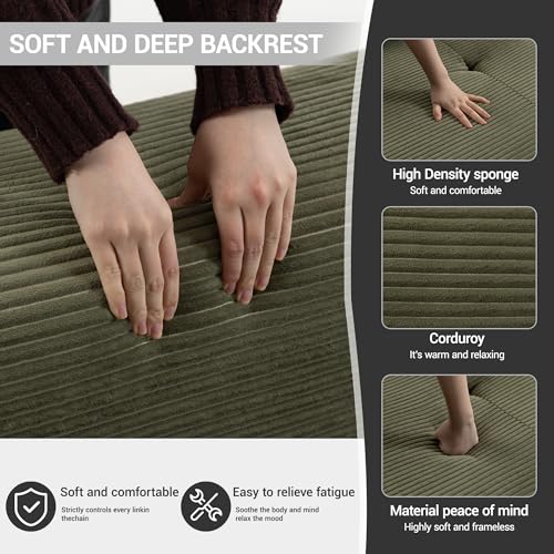 Image of 119'' Modular L-Shaped Boneless Sectional, Corduroy Deep Seat Cloud Sectional Couch, Small Space Sofa for Apartment Living Room Bedroom, No Assembly, Green