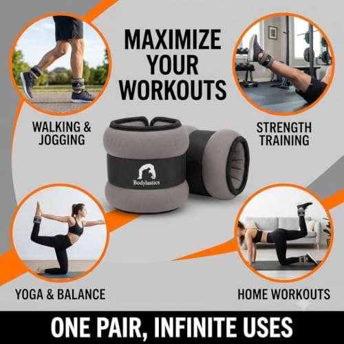 Image of Bodylastics Ankle & Wrist Weights Pair for Legs & Arms, Neoprene Adjustable Strap for Men & Women, Soft & Durable for Fitness, Walking, Jogging, Aerobics, Gym & Strength Training
