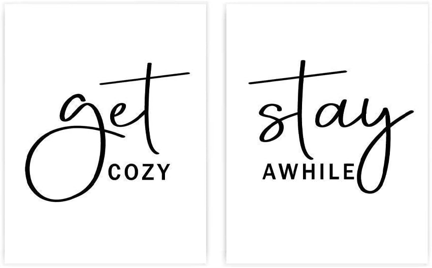 Get Cozy Stay Awhile Sign, Guest Room Wall Décor, Set 2 Of Prints, Above Bed Art Unframed 8x10 Inch