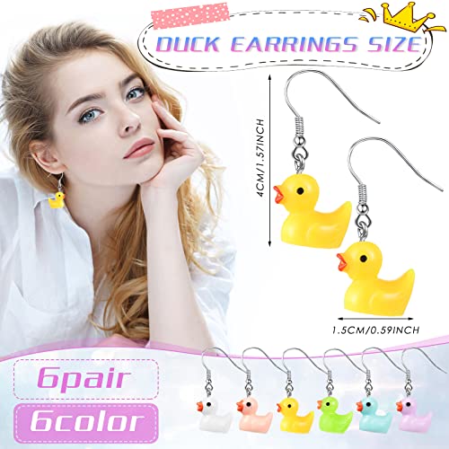 Yinkin 6 Pairs Rubber Duck Earrings Cute Ducky Earrings for Women Jewelry Gift Resin Dangle Drop2