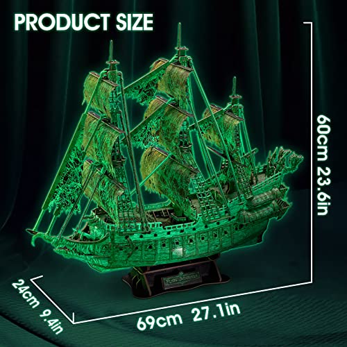 CubicFun 3D Puzzles for Adults Glow in The Dark The Flying Dutchman Luminous Haunted Pirate Ship Arts & Crafts for Adults Model Kits Ghost Ship Gifts for Men Women, Desk Decor Brain Teaser Puzzles - Image 6