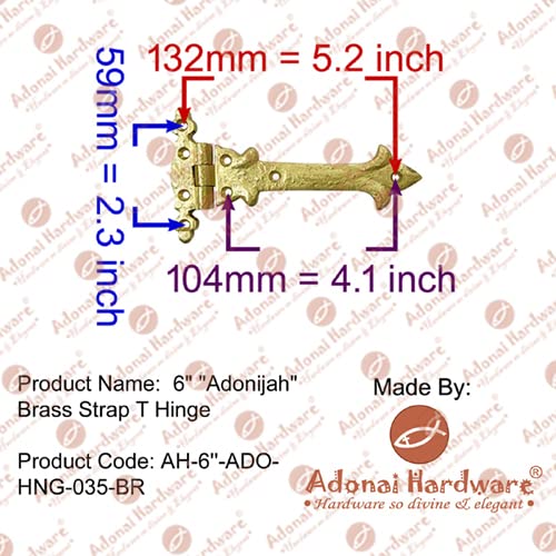 Image of Adonai Hardware Adonijah Antique Cast Iron Strap T Hinge (6 inch X 2 Pack, Antique Copper) for Barn Doors, Gates, Kitchen Cabinets, Sheds, Wooden Box, Furniture, Cedar Chest and Trunks