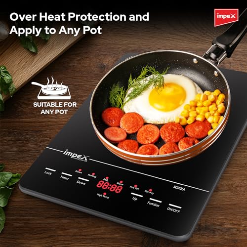 موقد طهي بالأشعة تحت الحمراء 1500 واط بشاشة ليد رباعية الأرقام وتحكم بأزرار ضغط، 10 إعدادات لدرجة الحرارة و6 أوضاع للطهي ومؤقت قابل للبرمجة لمدة 3 ساعات، متوافق مع جميع أواني الطهي من امبيكس