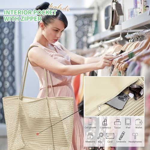 Image of KALIDI Beach Nylon Mesh Tote Bag, Casual Tote Bag Hobo Women Foldable MAX 23L Shoulder Bag For Beach Picnic Vacation