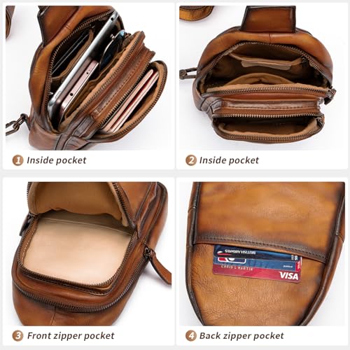 NIUCUNZH Genuine Leather Sling Bag, Handmade Vintage Crossbody Shoulder Bags Small Travel Pack for Women and Men Brown - Thumbnail 4