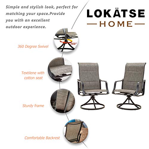 Lokatse Home Outdoor Patio Dining Chair Swivel Sling Rocker Set With Steel Metal Frame (Set Of 2), Grey #TOP3