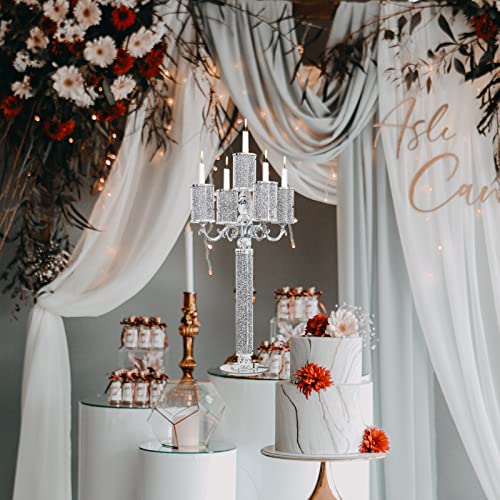 Hmrcyte Luxury Crystal Glass Candelabra, 5 Arms 25" Large Tall Floor Candelabra, Silver Candlestick Holder, Modern Crushed Diamond Candle Holder For Home Wedding Centerpiece, Table Decor, Party Events #TOP1
