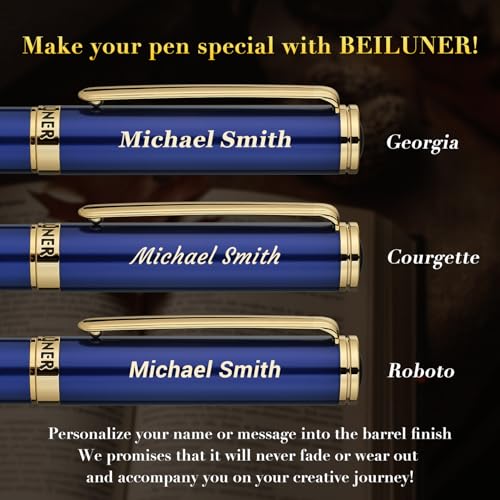 Image of BEILUNER Blue Personalized Fountain Pen,Stunning Luxury Lacquer,24K Gilded Nib(Fine),Gorgeous 24K Gold Finish, Ink Converter,Fancy Gift for Men&Women-Elegant, Graduation,Nice Pens for Writing
