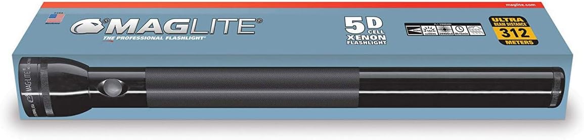 Maglite Heavy-Duty Incandescent 5-Cell D Flashlight in Display Box, Black