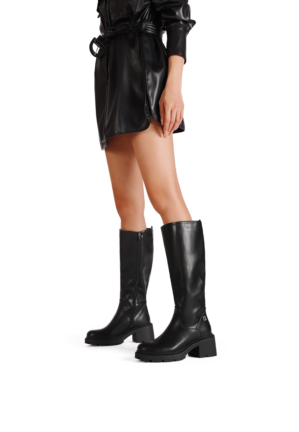 QUEEN HELENA Stivali Alti con Tacco Zip Laterale Casual Donna X31-87