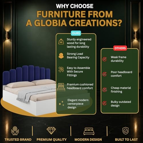 Image of Castle Queen Size Box Bed, Engineered Wood, Blue Finish | Modern & Space-Saving | Knock-Down Delivery