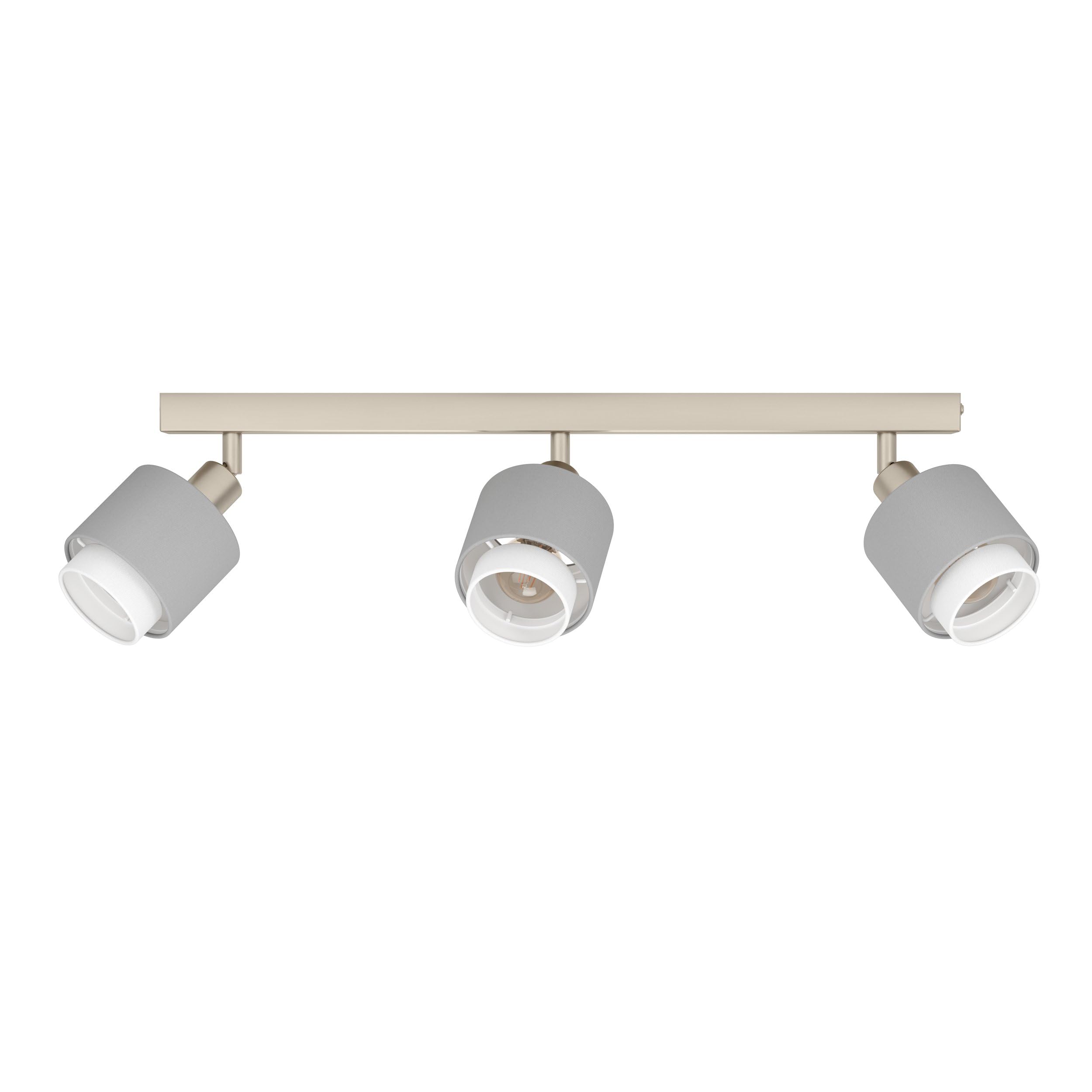 EGLO Deckenstrahler Bellizzi, Deckenlampe 3-fach | Deckenleuchte mit schwenkbaren Spots aus Textil in Grau und Weiß, Deckenspots mit E14 Fassung