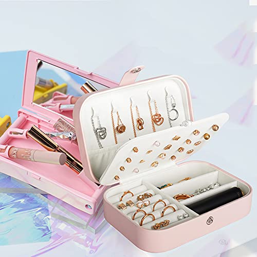 Hatori Travel Jewelry Box, PU Leather Small Jewelry Organizer for Women Girls, Double Layer Portable Mini Travel Case Display Storage Holder Boxes for Stud Earrings, Rings (Pink) by Hatori - Image 2