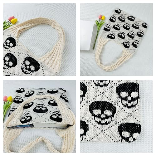 Bolso Tote tejido con calavera gótica para mujer miniatura 4