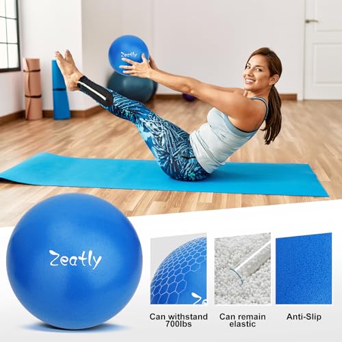 zeatly 9 Inch Mini Exercise Ball for Pilates, Yoga, and Core Training - Small Ball with Pump, Guide for Physical Therapy, Balance, Stability, and Stretching - Ideal for Workouts, Home Gym (blue)