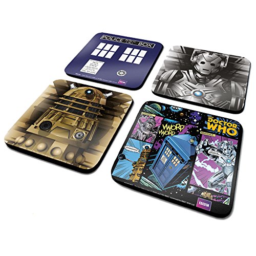 Doctor Who CSP0009 Lot de 4 Dessous-de-Verre Tardis/Cyberman/Dalek/Comic
