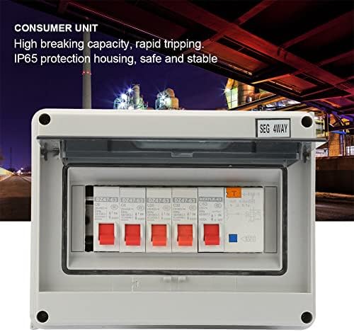 4 Way Consumer Unit Box Circuit Breaker Panel,Unit Fuse Board,63A 30mA RCD 4MCB 2 * 6A+20A+32A,Garage Caravan Consumer Unit IP65 Plastic Leakage Circuit Breaker Box for Caravan