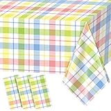 3Pcs Spring Easter Buffalo Plaid Checkered Tablecloth Decorations,Plastic Watercolor Pink Blue Yellow Pastel Dinner Table Cover for Indoor Outdoor Spring Birthday Easter Party Supplies,54 x 108 Inch