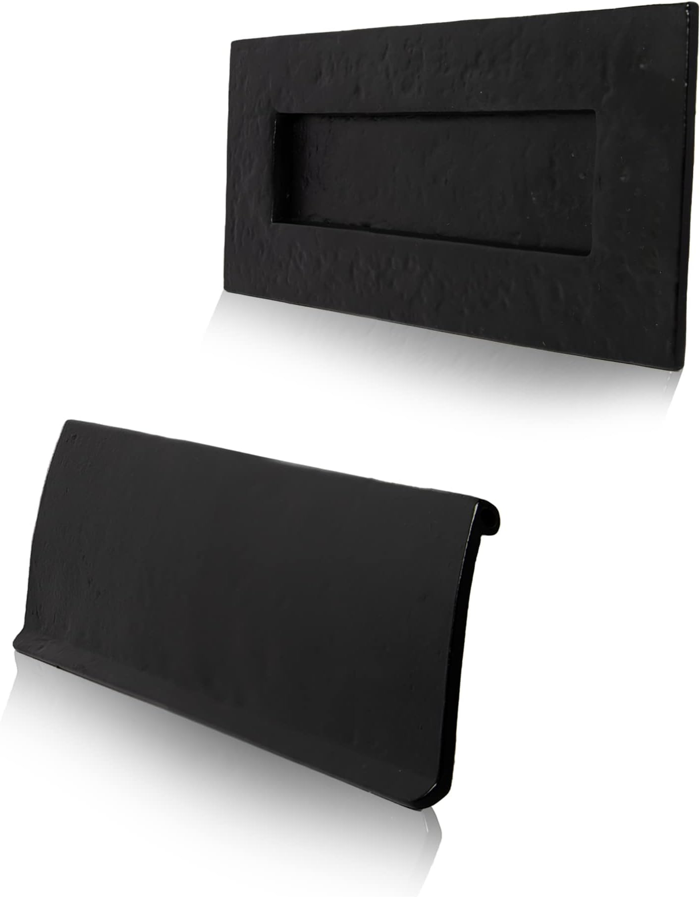 XFORT Smithy's Range Black Antique Plain Letter Plate with Inner Tidy, Cast Iron Base with A Hammered Finish, Ornate Front Door Letter Plate Kit, Letter Plate 273X105mm and Inner Tidy 312X86mm.