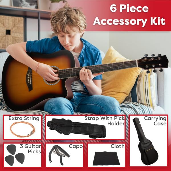 Image of 41in Acoustic Guitar - Guitar Kit with Case, Strap, Capo, Spare Strings, and Picks - Beginner Guitars for Kids and Adults by Hey Play (Blue)