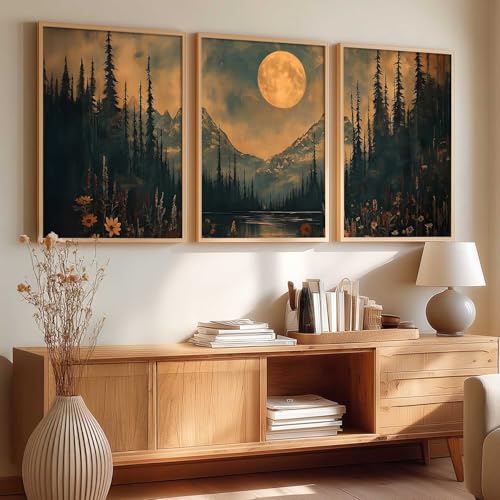 Image of kotart Big Aesthetic Mountains View Wall Art Paintings | Flowers Landscape Framed Painting | Vastu Frames for Living Room Bedroom Wall Decor Set Of 3 (13X17 inch)