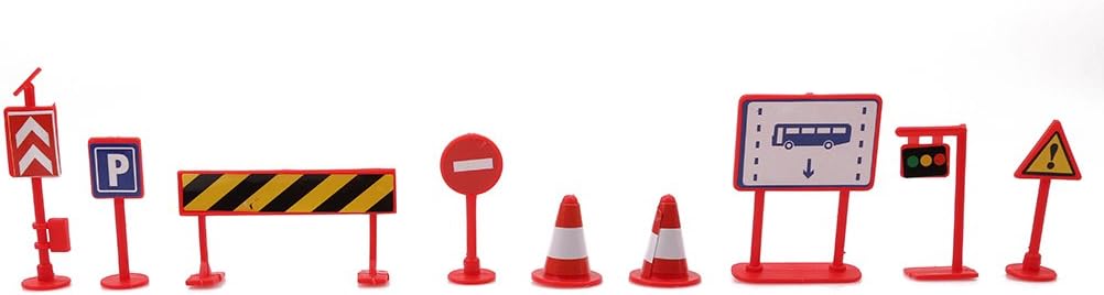 JOYfree Traffic Signs Model Toy DIY Mini Signpost Traffic Light Prohibited Sign Construction Road Bar Educational Toys Diorama Architecture Toys Gift For Children,Red,size