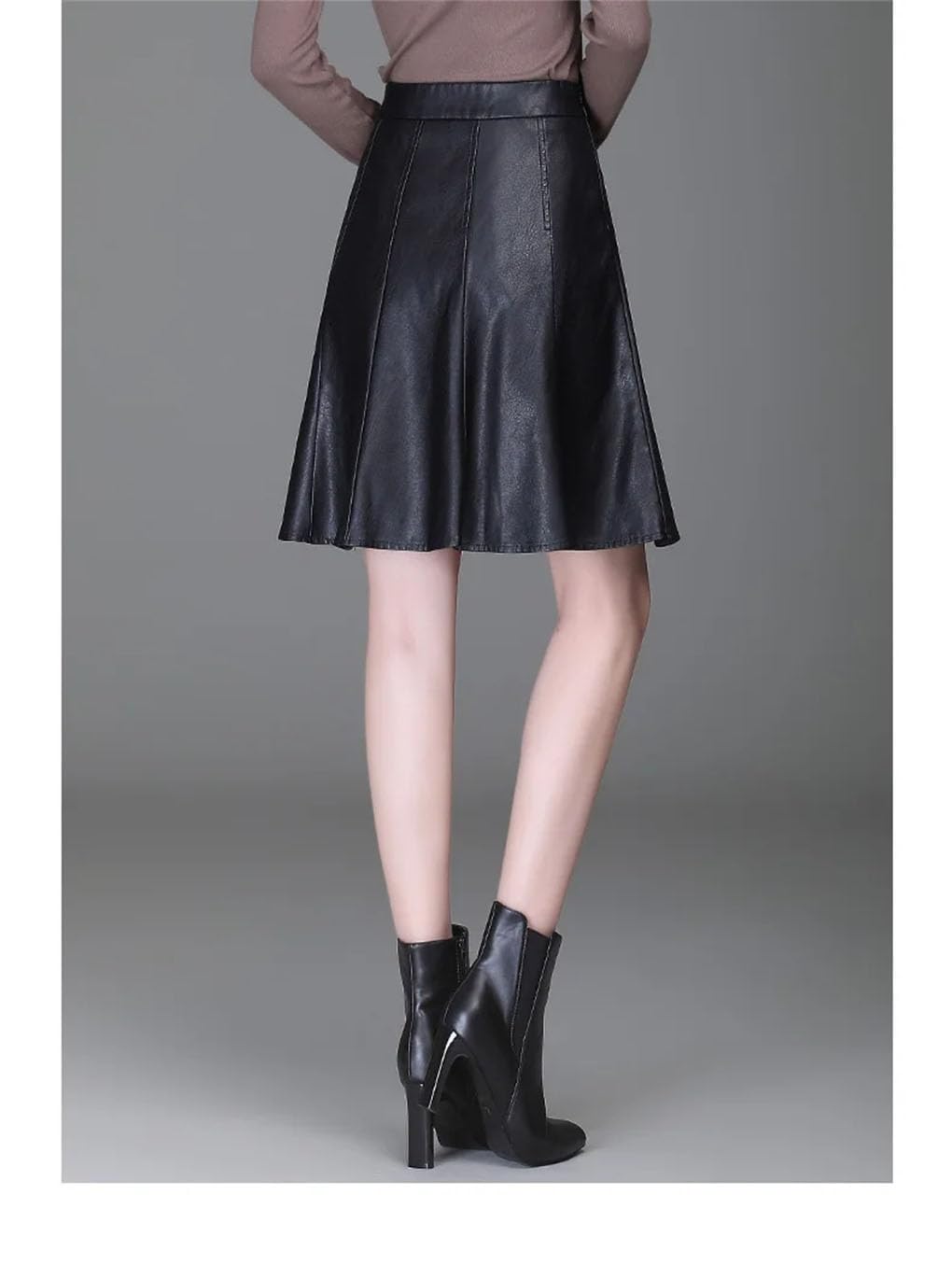 Falda corta de piel sintética para mujer, cintura alta, elegante, para oficina, falda acampanada