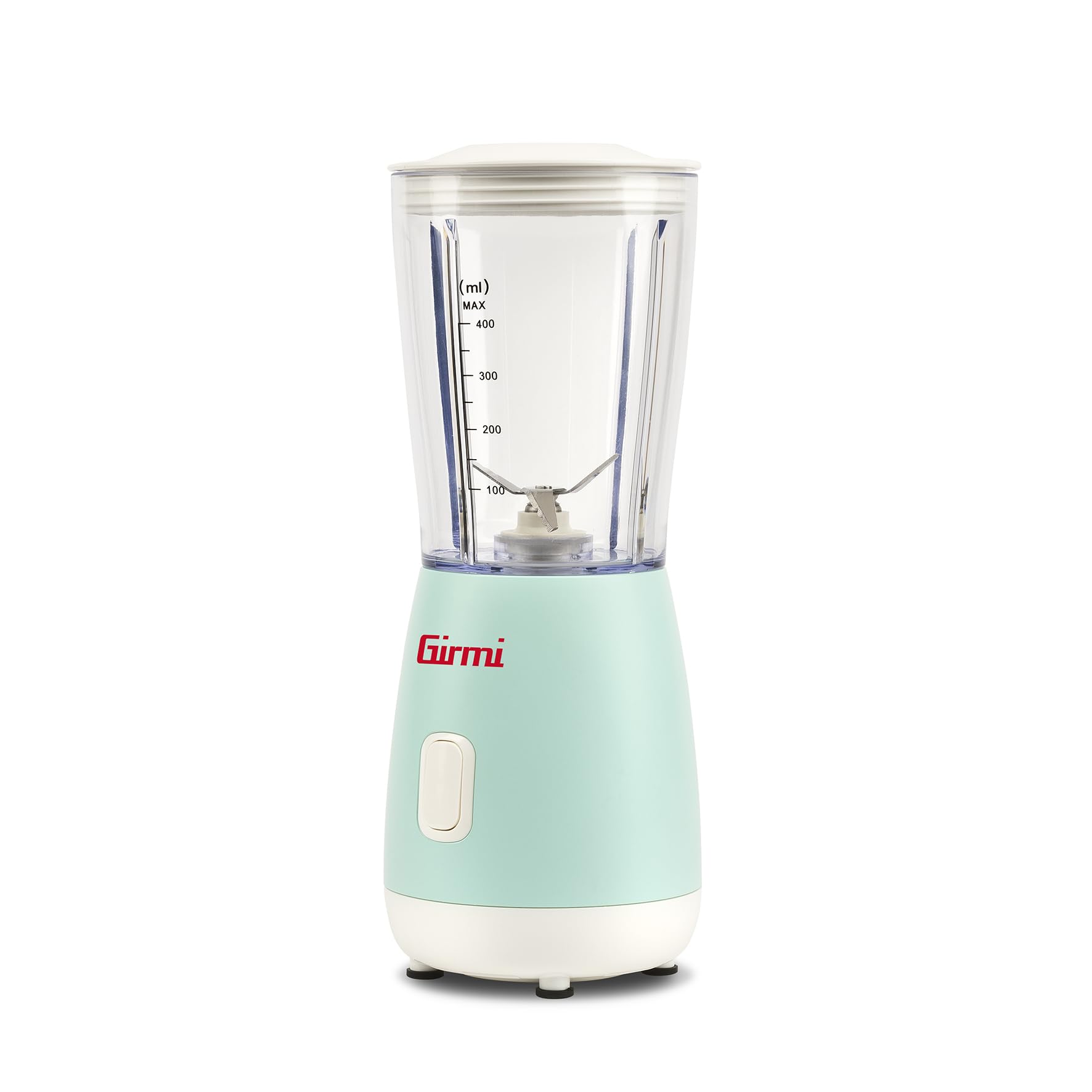 Girmi FR06 Frullatore, 170W, Capacità 400cc, 4 Lame INOX, Funzione PULSE, Bicchiere Graduato, Dispositivo di Sicurezza, Facile da Pulire, Verde Azzurro