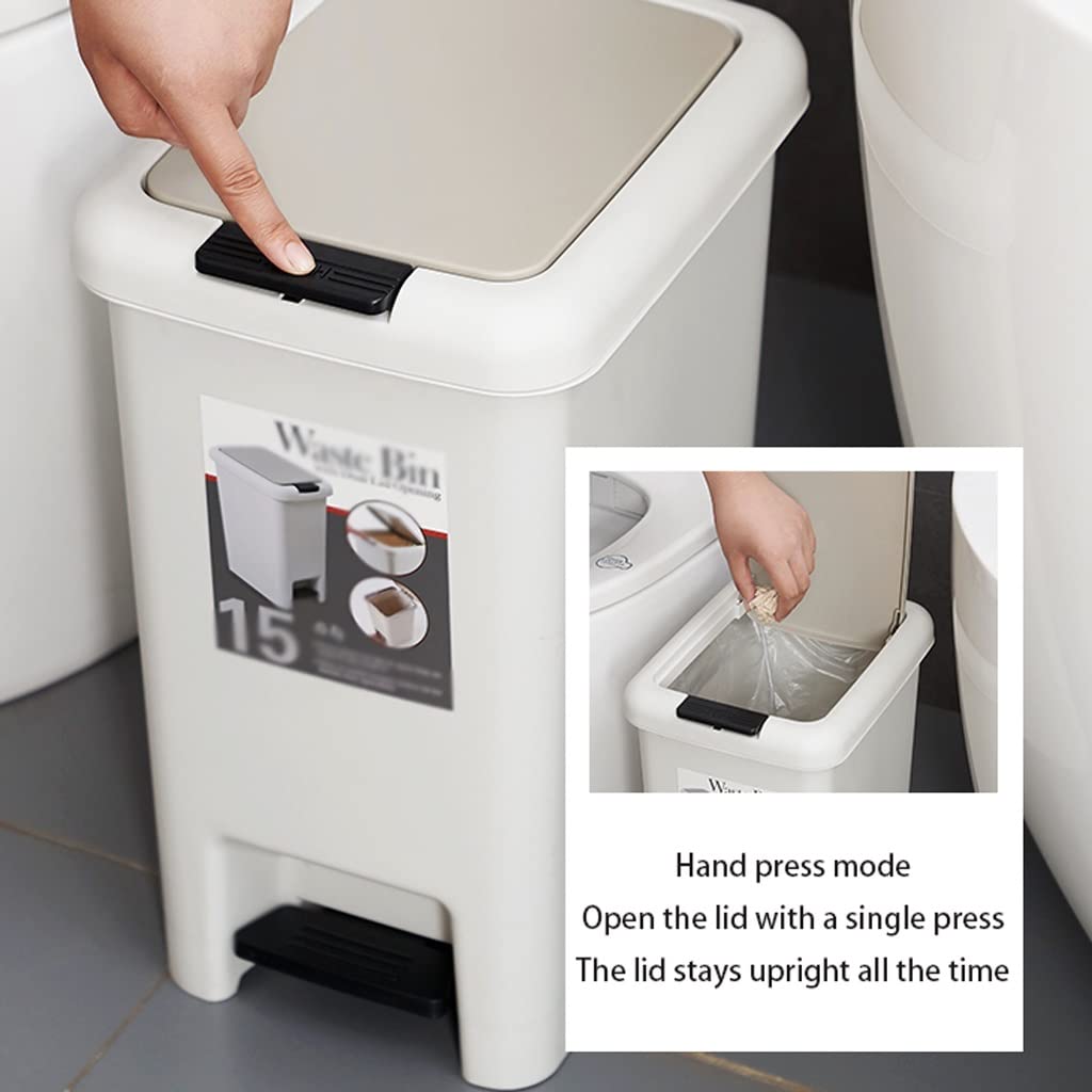 Cubo Basura Cocina Papelera de Basura de plástico Blanco, Cubo de Basura de la Cocina con Tapa y Pedal de Cierre Suave Perfecto for baño, Dormitorio, Oficina Papelera (Size : 15l)