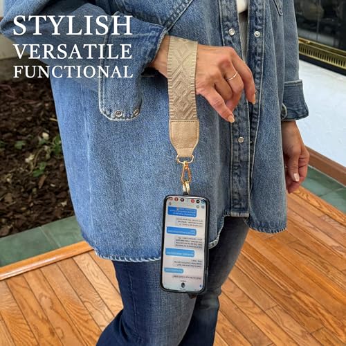 Image of Save the Girls Original Clip and Go Phone Strap Pattern (Classic - Camel) - Crossbody Phone Strap Chain with Zipper Wallet Pouch - Phone Lanyard Zippered