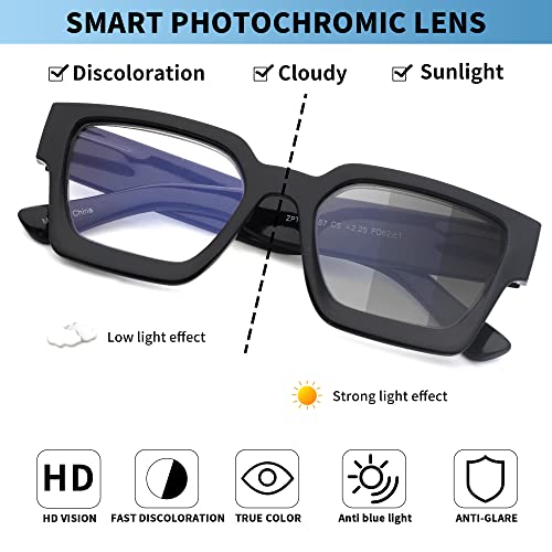 JM 2 Pack Photochromic Reading Glasses for Women Square Blue Light Blocking Computer Reader Sunglasses, Spring Hinge - Image 3
