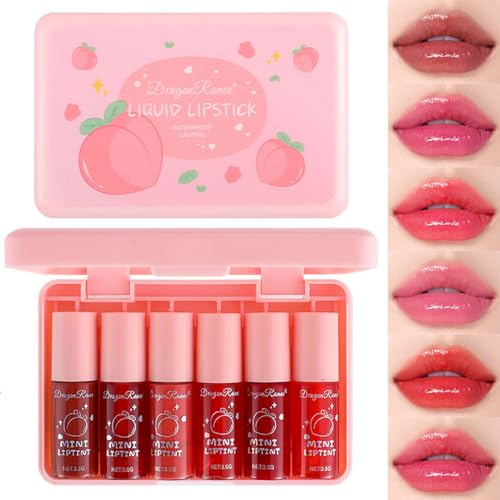 TITIMORE 6 Colors Lip Tint Stain Set Velvet Lip Tint Watery Lip Stain Mini Liquid Lipstick Waterproof Korean Lip Gloss Long Lasting Moisturizing Lip Stain Multi-Use Lip and Cheek Tint,Non-Stick Cup
