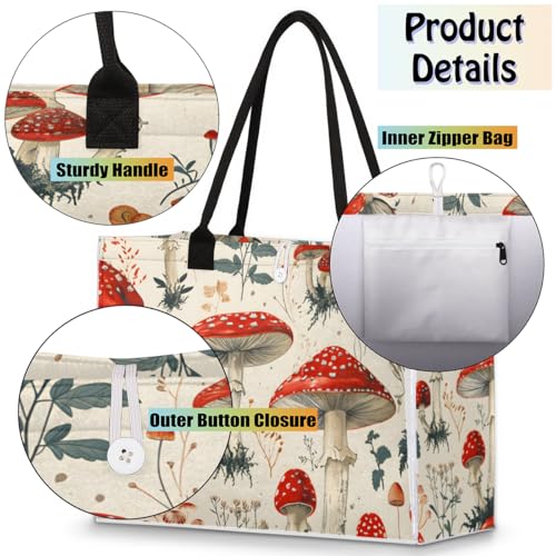 Red Mushroom Patterns Tote Bag for Women Large Beach Bag Reusable Tote Bags for Work Travel Beach Shopping4