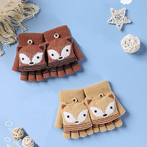 Image of Holiberty Cute Baby Kids Winter Fingerless Gloves Toddler Boys Girls Cartoon Christmas Elk Knit Mittens Warm Snow Gloves 2-8Y