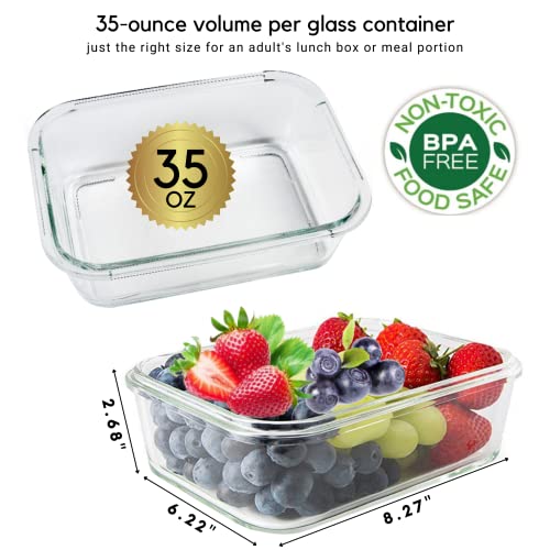 Brieftons Glass Meal Prep Containers: 5 Pack, 35 Oz With Airtight, Leakproof Snap Locking Lids, Perfect For Food Storage, Lunch & Portion Control, Bpa-Free, Microwave, Oven, Freezer & Dishwasher Safe #TOP2