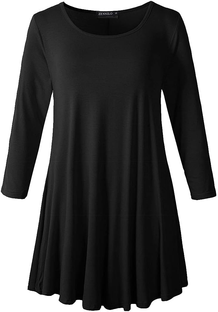 ZENNILO Women Casual Loose Fit Swing Flare Tunic Tops Basic Plus Size Flowy Shirt