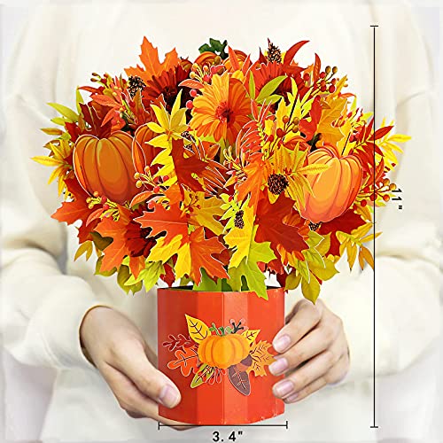 Oritouchpop Autumn Flower Bouquet Pop Up Card -3D Greeting Cards, Pumpkin Paper Bouquet For Friends, Family, Give Thanks, Fall, Happy Thanksgiving, Harvest, Winter, Christmas, All Occasions #TOP2