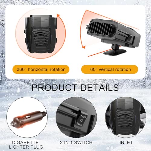 HASAIKA® Tragbare Autoheizung, 2 in 1 Auto Heizlüfter, 12V 150W Auto Heizung Entfroster, Schnelle Heizung Defroster, 360° Drehbar Entfroster für Auto/SUV/Van