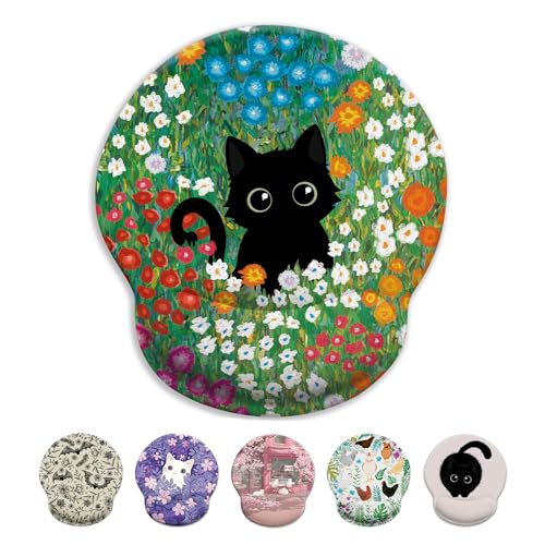 LIMKRIAN Black Cat Mouse Pad, Ergonomic Mouse Pad with Wrist Rest, Gaming Mouse Pad Wrist Support with Non-Slip Pain Relief PU Base, Funny Mouse Pads for Desk Work, Cute Office Desk Accessories Decor