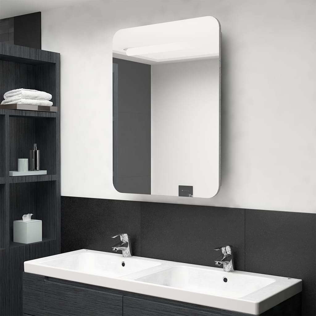 Armario de baño con Espejo y LED Gris hormigón 60x11x80 cm Mueble BañO Estrecho
