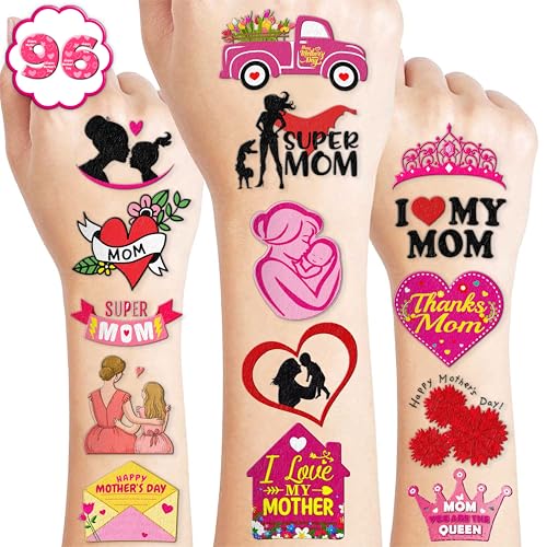 102 PCS Happy Mother’s Mothers Day Temporary Tattoos Birthday Themed Party Decorations Supplies...