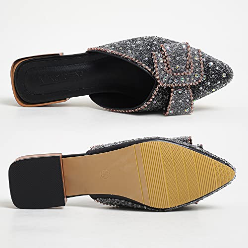 Mules For Women Slip On Comfortable Pointed Toe Flat Shoes On Loafers Backless Pointed Toe Satin Mule Slides Bow Black-Size 10.5 #TOP2