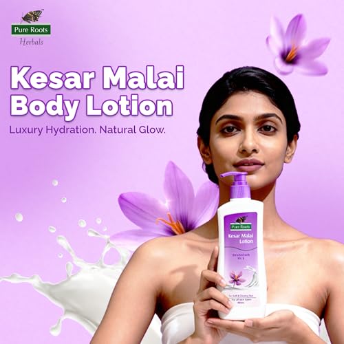 Image of Pure Roots Kesar Malai Body Lotion 400ml (Pack of 2) | Nourishing & Hydrating Moisturizer for Men & Women | Fast Absorbing, Non-Sticky Lotion for All Skin Types