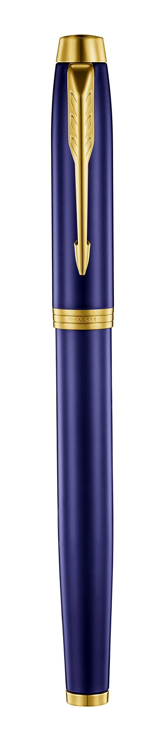 Parker IM Premium Stylo plume édition limitée | Laque bleue brillante avec bordures dorées | Pointe fine dorée | Encre noire | Boîte cadeau