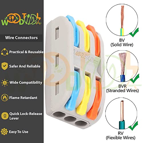 Image of Compact Splicing Wire Connectors - 3 to 3 Inline Electrical Connectors Blocks - Quick Wiring Cable Connectors (4pcs, 3 to 3 Inline, Multi)